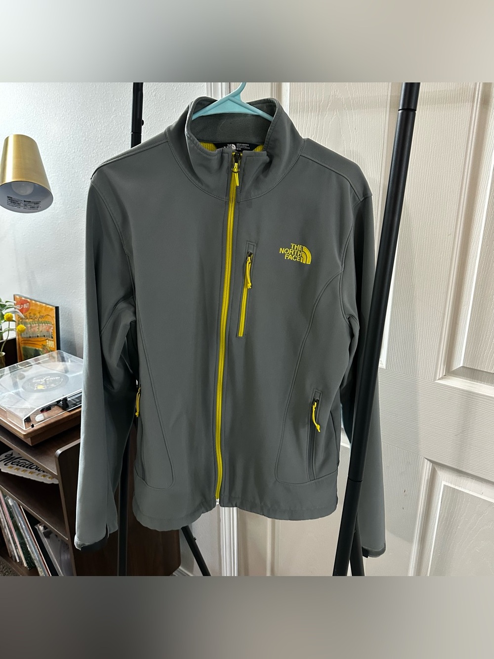 The North Face Men's Gray Performance Jacket with Yellow Accents